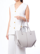 Polene Grained Beige Leather Tote Bag