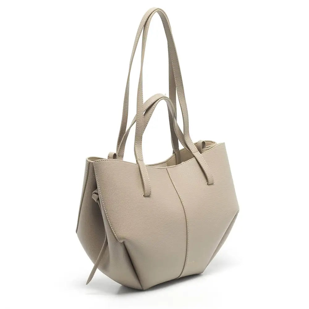 Polene Grained Beige Leather Tote Bag