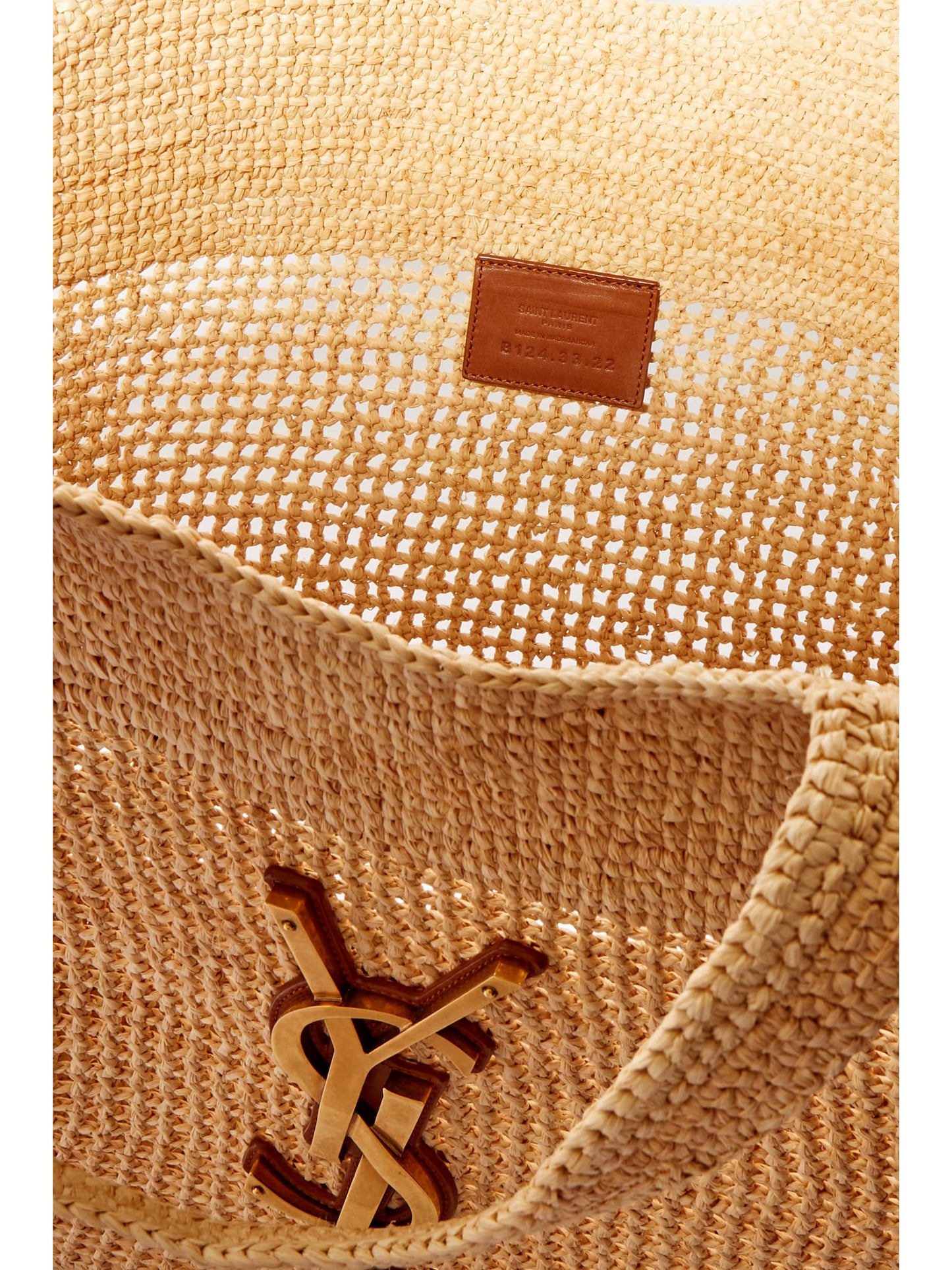 SAINT LAURENT Icare maxi embellished leather-trimmed raffia tote