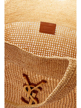 SAINT LAURENT Icare maxi embellished leather-trimmed raffia tote