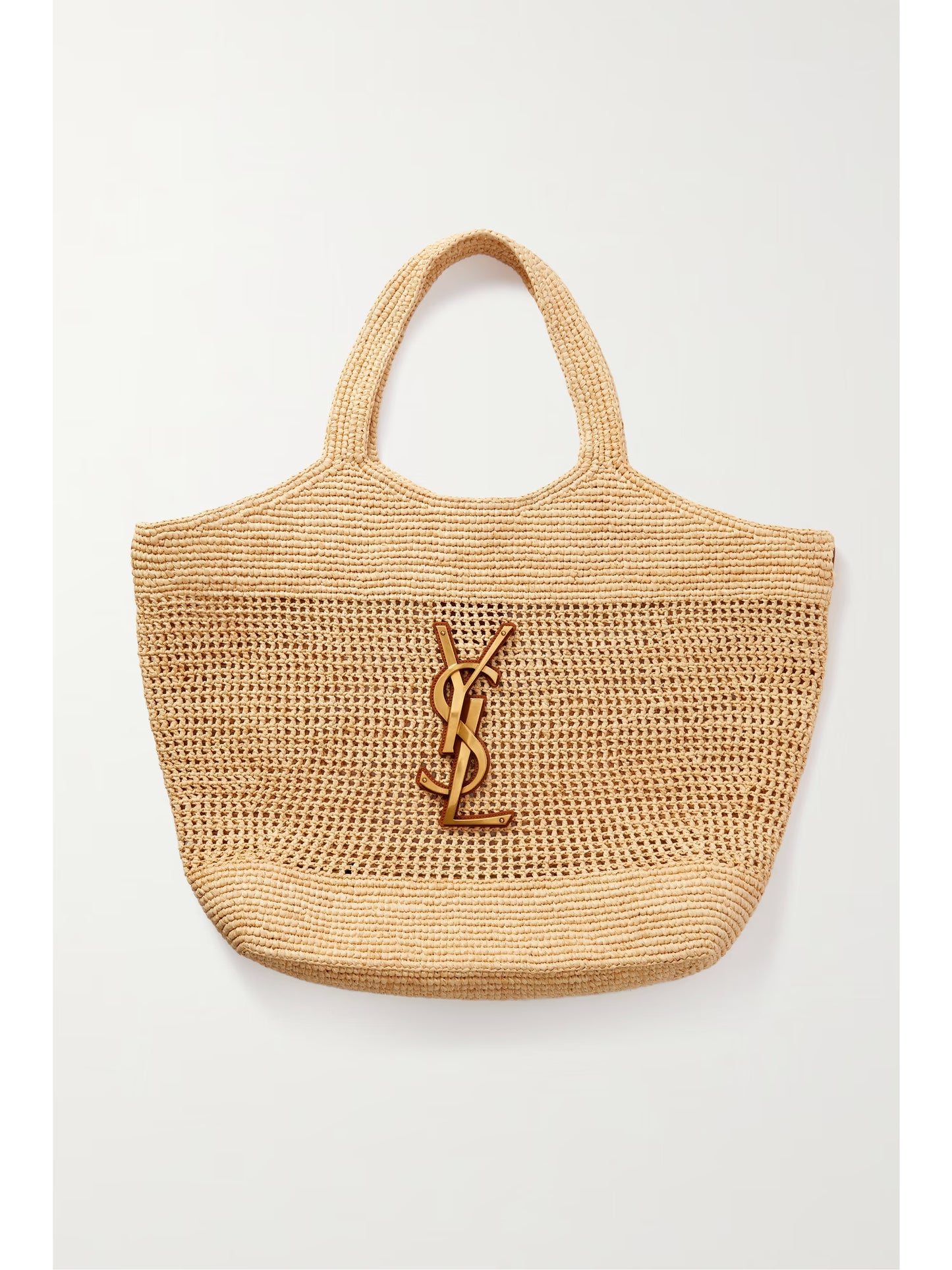 SAINT LAURENT Icare maxi embellished leather-trimmed raffia tote