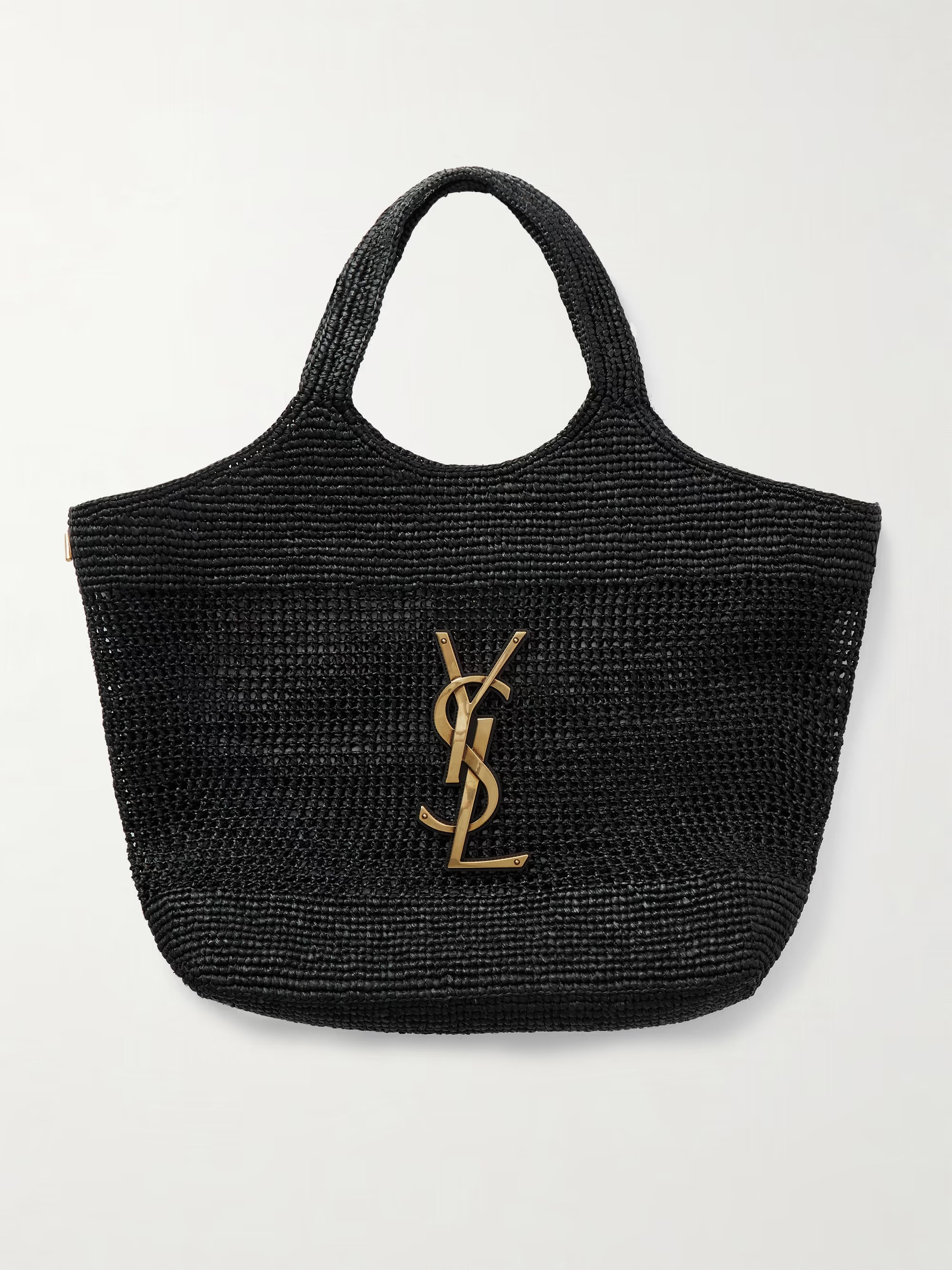 SAINT LAURENT Icare maxi embellished leather-trimmed raffia tote