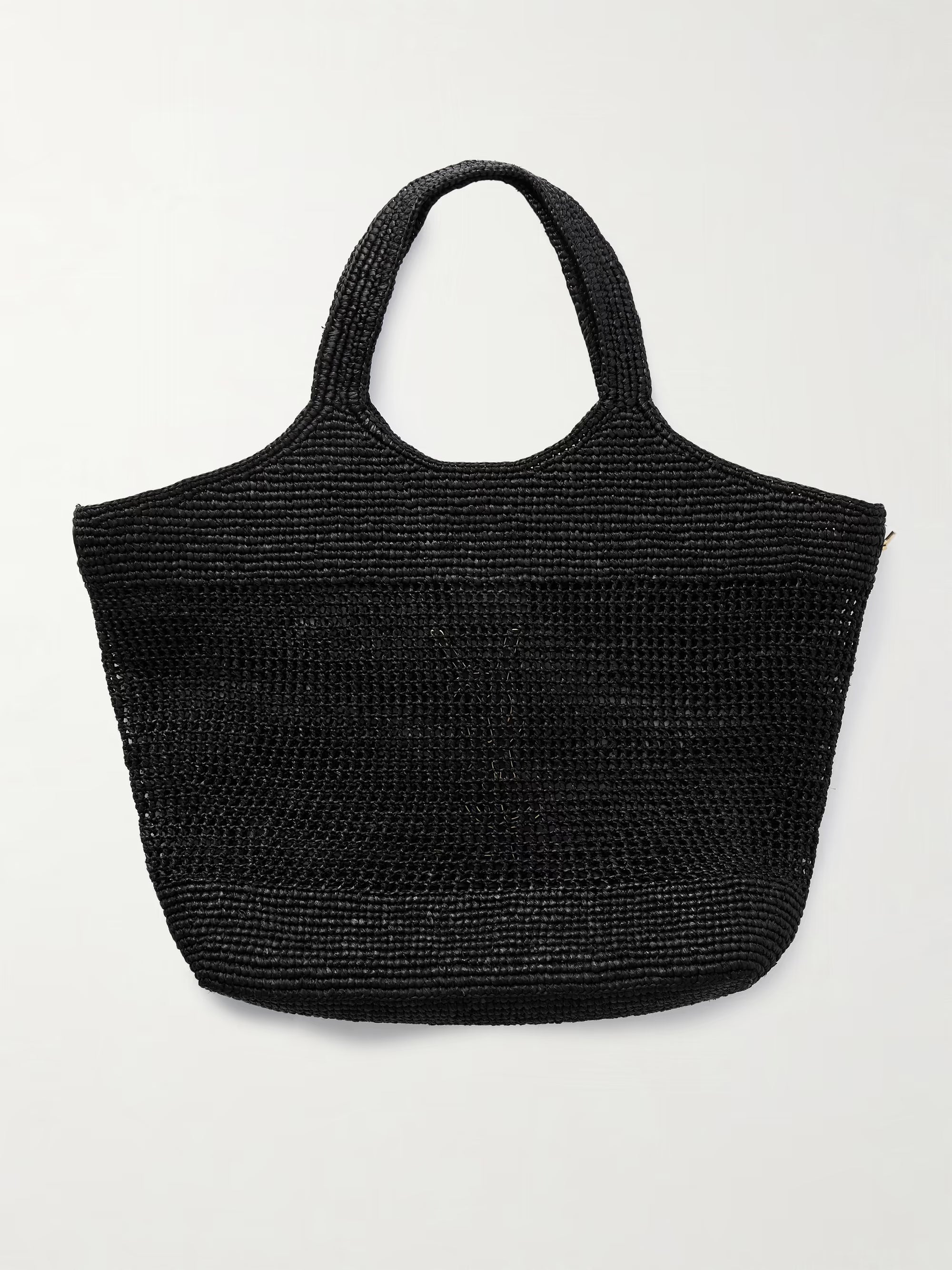 SAINT LAURENT Icare maxi embellished leather-trimmed raffia tote