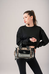 SUSHILAN Leopard Print and Black Glitter Handbag